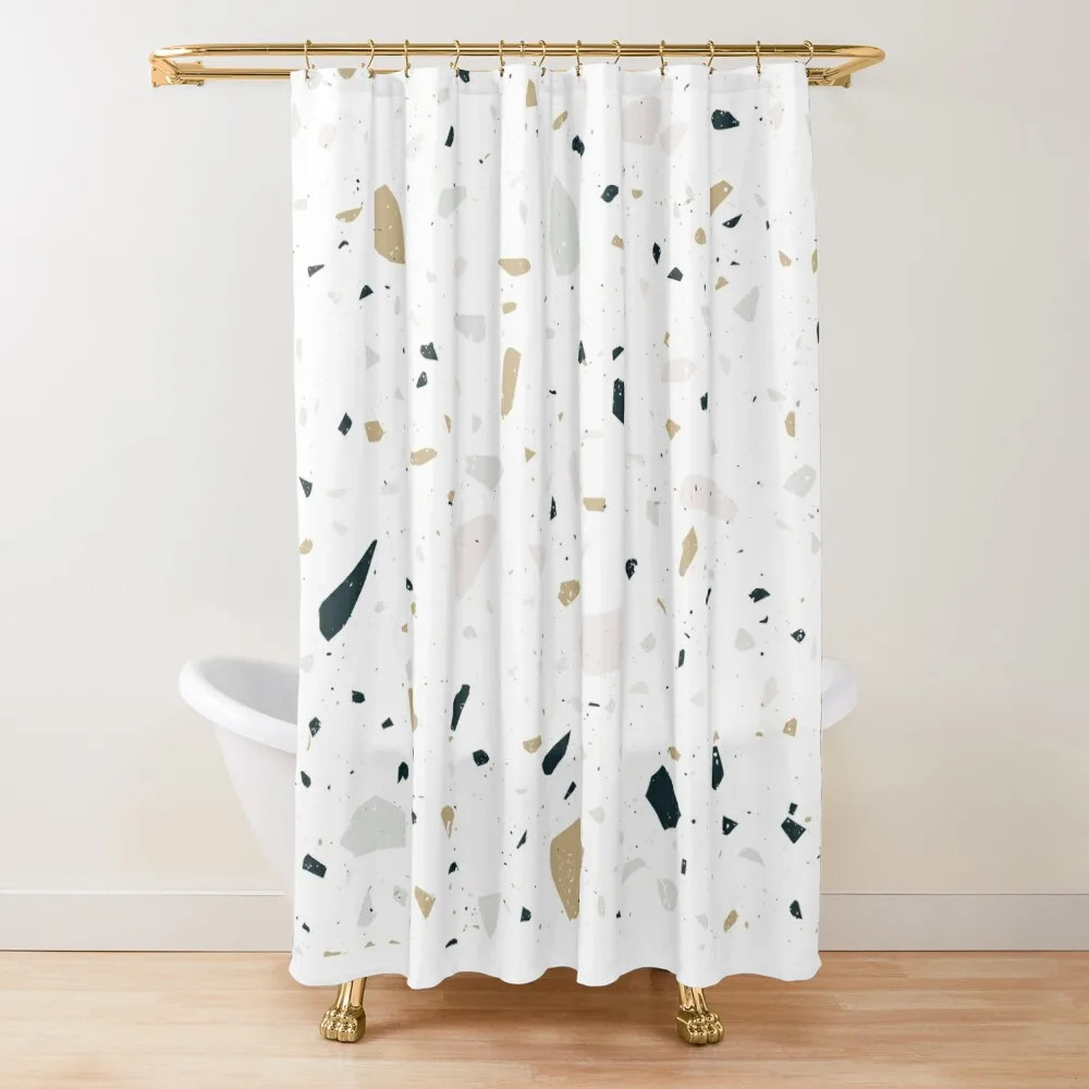 

Terrazzo Stone Pattern (Navy + Mustard) Shower Curtain For The Bathroom Bathroom For Shower Curtain