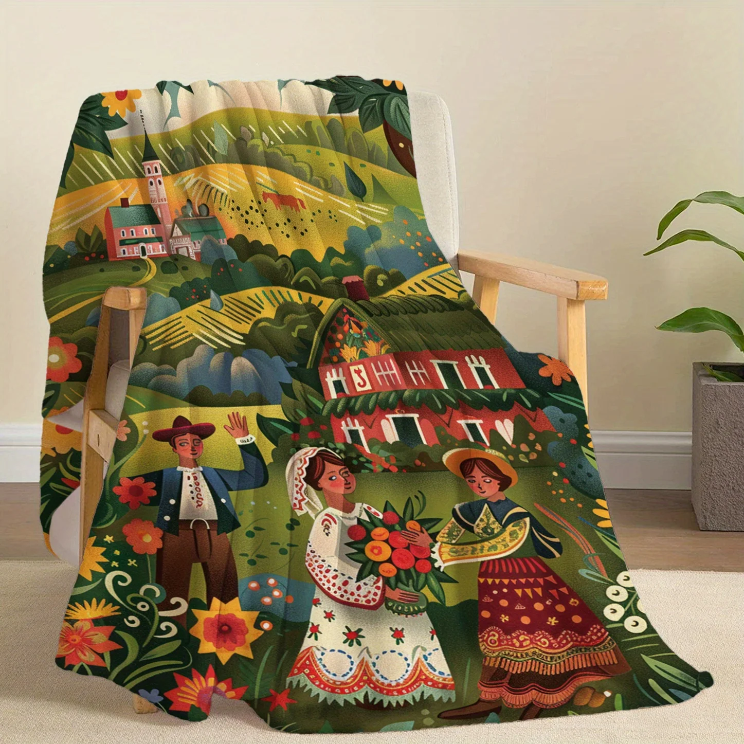 All-Season Spanish Farm Landscape Flannel Blanket - Soft, Warm & Lightweight For Bed, Sofa, Travel