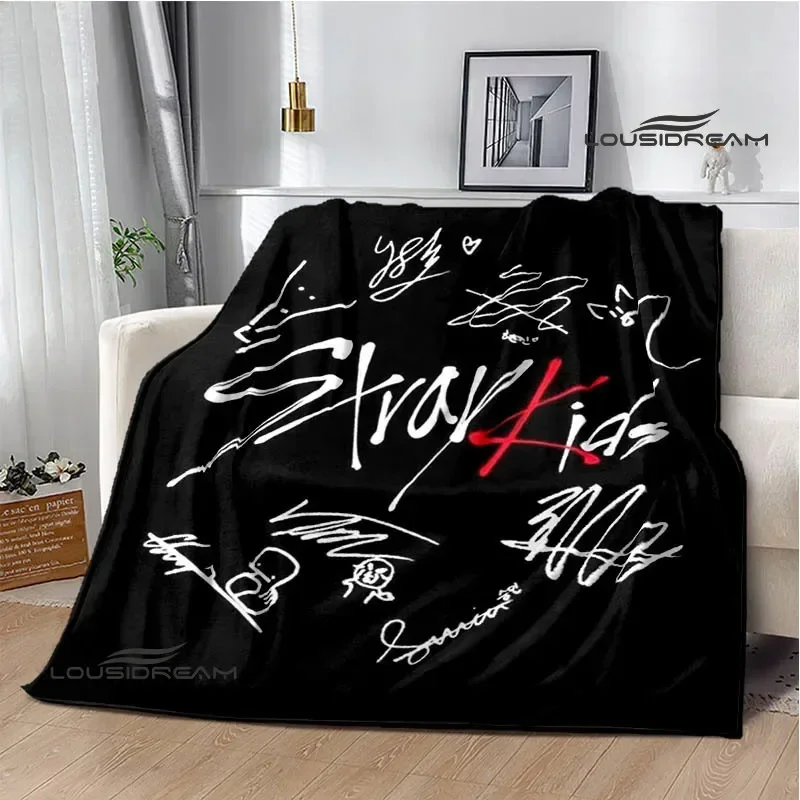 

KPOP S-Stray-K-Kids pattern blankets Flannel Warm blanket Soft and comfortable blanket Travel Blanket bed linings Birthday Gift