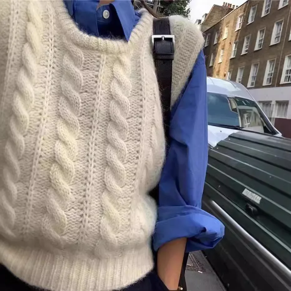 

Thebarnnet Корейский шерстяной жилет Верхняя одежда Многослойный винтажный вязаный свитер Жилет