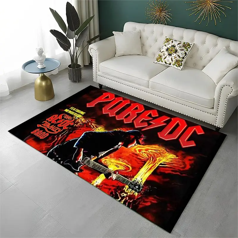 Fashion ACDC Rock Band Sign Catoon Living Room Non-Slip Area Rug Soft Carpet for Bedroom  Playroom Sofa,Home Decor Doormat