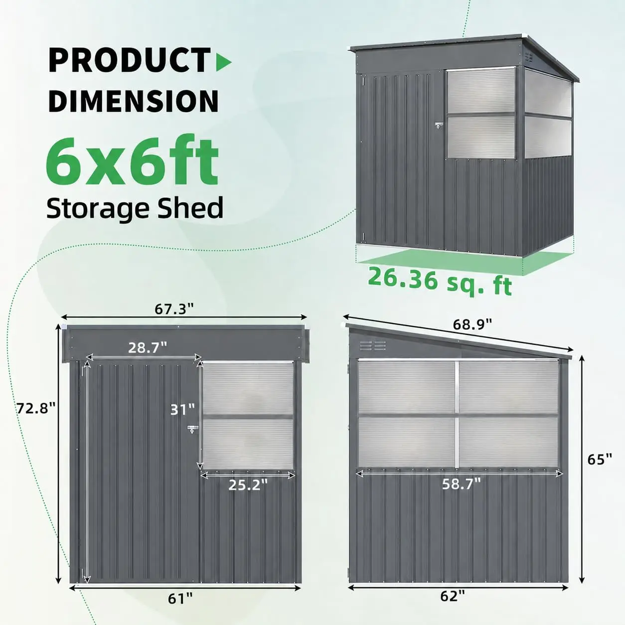 6x6 Ft Metal Storage Shed with Translucent Panels for Garden Yard Outdoor Tool Organization, Customized