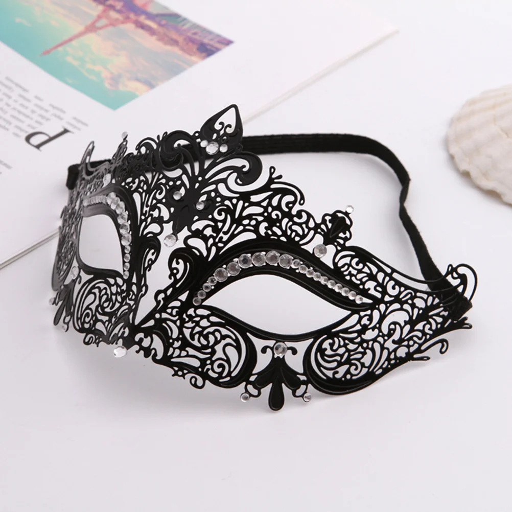 

Metal Lace Shape Mask Black Plated Rhinestone Black White Elegant Party Mask for Costume Masquerade Cosplay