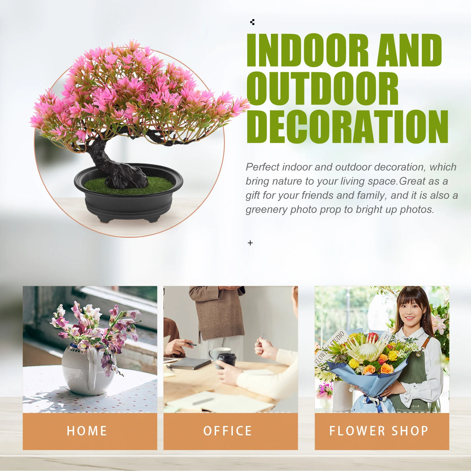 

Simulated Welcoming Pine Potted Plant Bonsai Tree Decor Faux Plants for Indoors Fake Pink