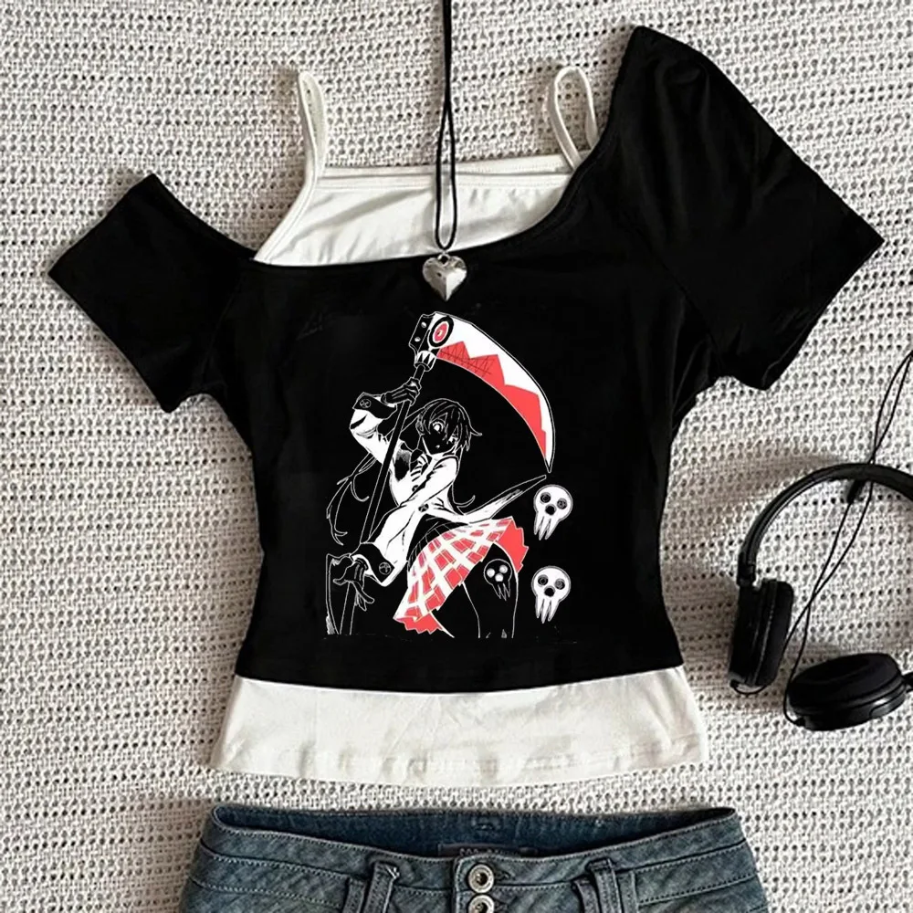 Soul Eater cropped top women goth clearance sales y2k cheap kawaii tshirt emo y2k alternative  korean fashion