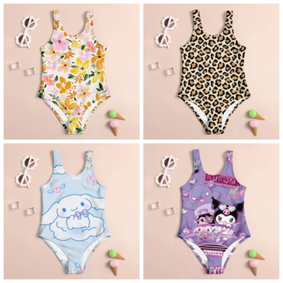 

2025 New Cartoon Cute Children's Summer One-piece Swimsuit Fashionable 3D Printed Women's Swimsuit Suspender Sleeveless Swimsuit