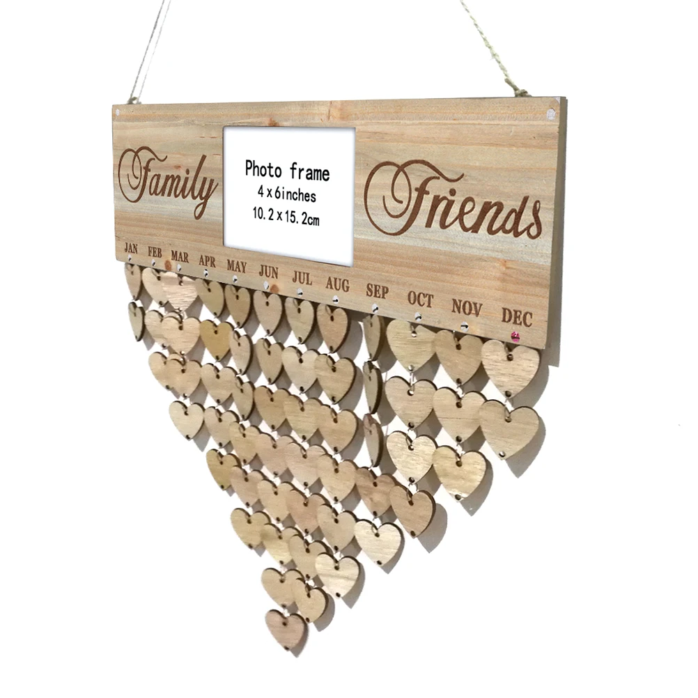 

Wooden Birthday Planner Board DIY String Heart Shape Write Name Date Hang Wall Decor Reminder Gift Home Decor Calendar Wooden