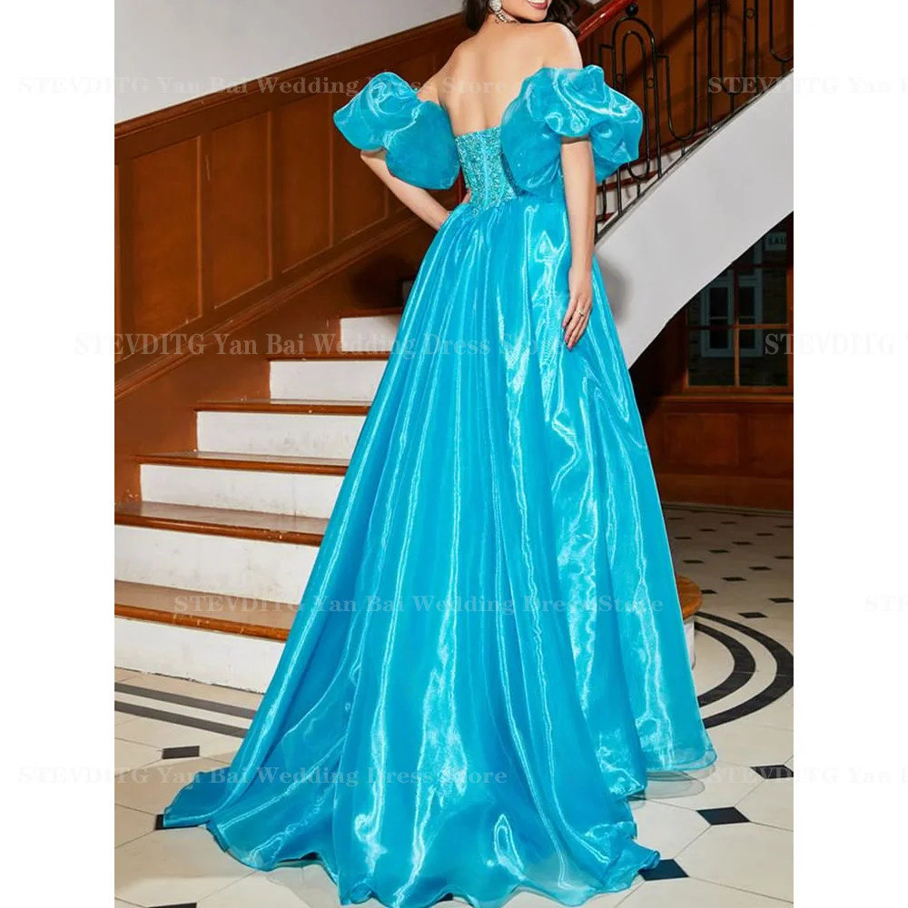 Glitter Ocean Blue Prom Dresses With Sequins Chic Strapless Backless A-Line Gown Formal Party Special Occasion Custom Made Robes