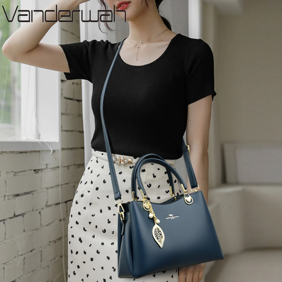 Imagem -03 - Bolsas de Couro Macio para Mulheres Camadas Ombro Crossbody Sac Grande Capacidade Marca Shopper Messenger Tote Designer de Luxo