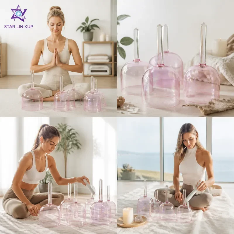 STAR LIN KUP 528Hz Crystal Singing Bowl Cosmic Pink Clear Stem Perfect Pitch Sound Therapy Healing Frequency Meditation