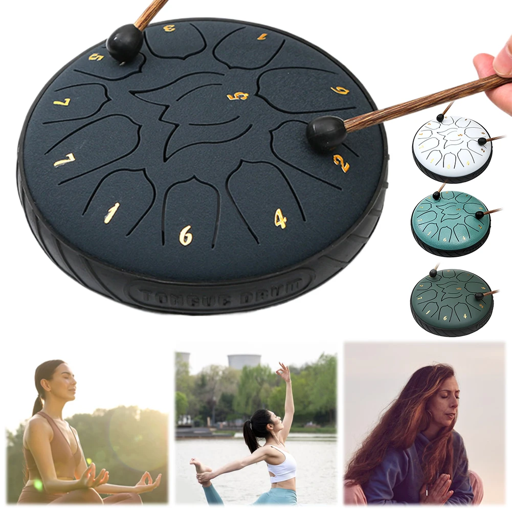 6 Inch 11 Notes Handpan Drum with Drum Bag Music Book Drum Mallets Hand Pan Drum for Entertainment Meditation Yoga Zen Gifts