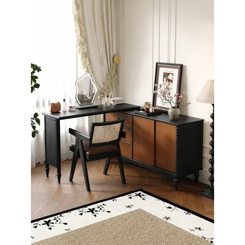 Solid Wood Chest Makeup Table Integrated Small Apartment Medieval Style Bedside Storage Cabinet Dresser Retractable Corner