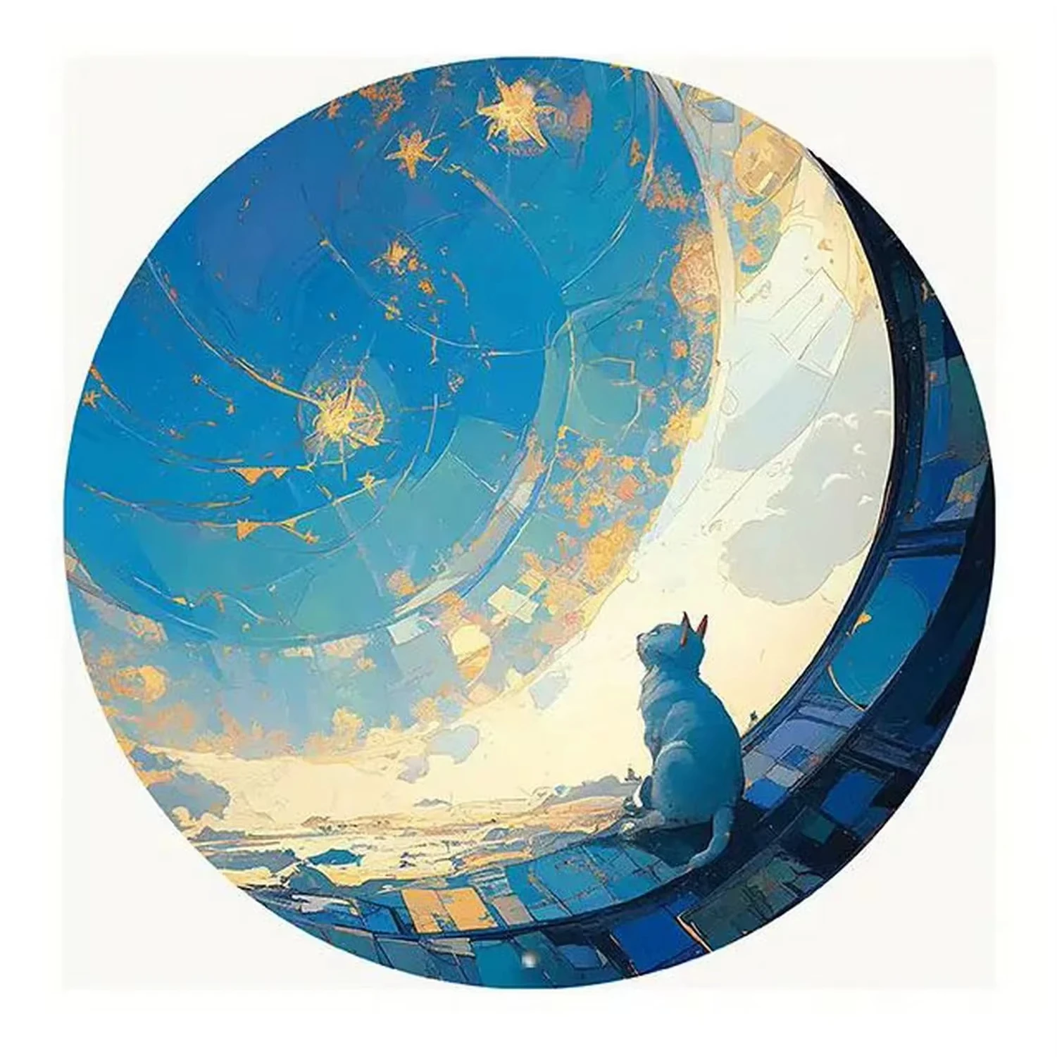 لافتة معدنية مسطحة كلاسيكية على شكل قمر كوني ثنائية الأبعاد - ديكور جداري سماوي عتيق مع نجوم جالاكسي للمنزل والمقهى والحديقة والمتينة في الهواء الطلق #6