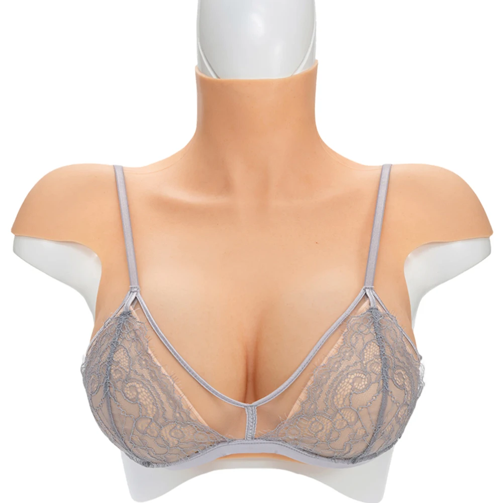 Realistic Silicone Breast Forms with Shoulder Widening Pads Vein Texture Drop Shape for MTF Transgender Crossdresser Cosplay