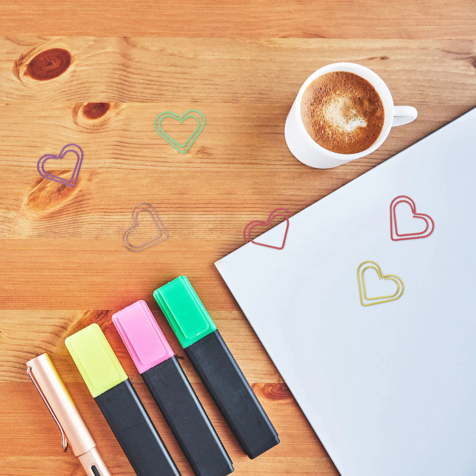

100pcs Heart Shaped Paper Clips Colorful Cute Metal Office Supplies Valentine Home School Classroom Document Binder