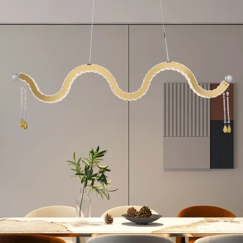 S type light luxury long restaurant chandelier high sense French wave crystal bedroom chandelier villa homestay warm lamp