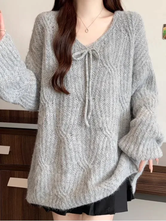 سترة نسائية ناعمة مريحة من V-Ne Knot طويلة Sve بطبقة أساسية بالإضافة إلى حجم التخسيس العصرية كل مباراة الخريف... #3