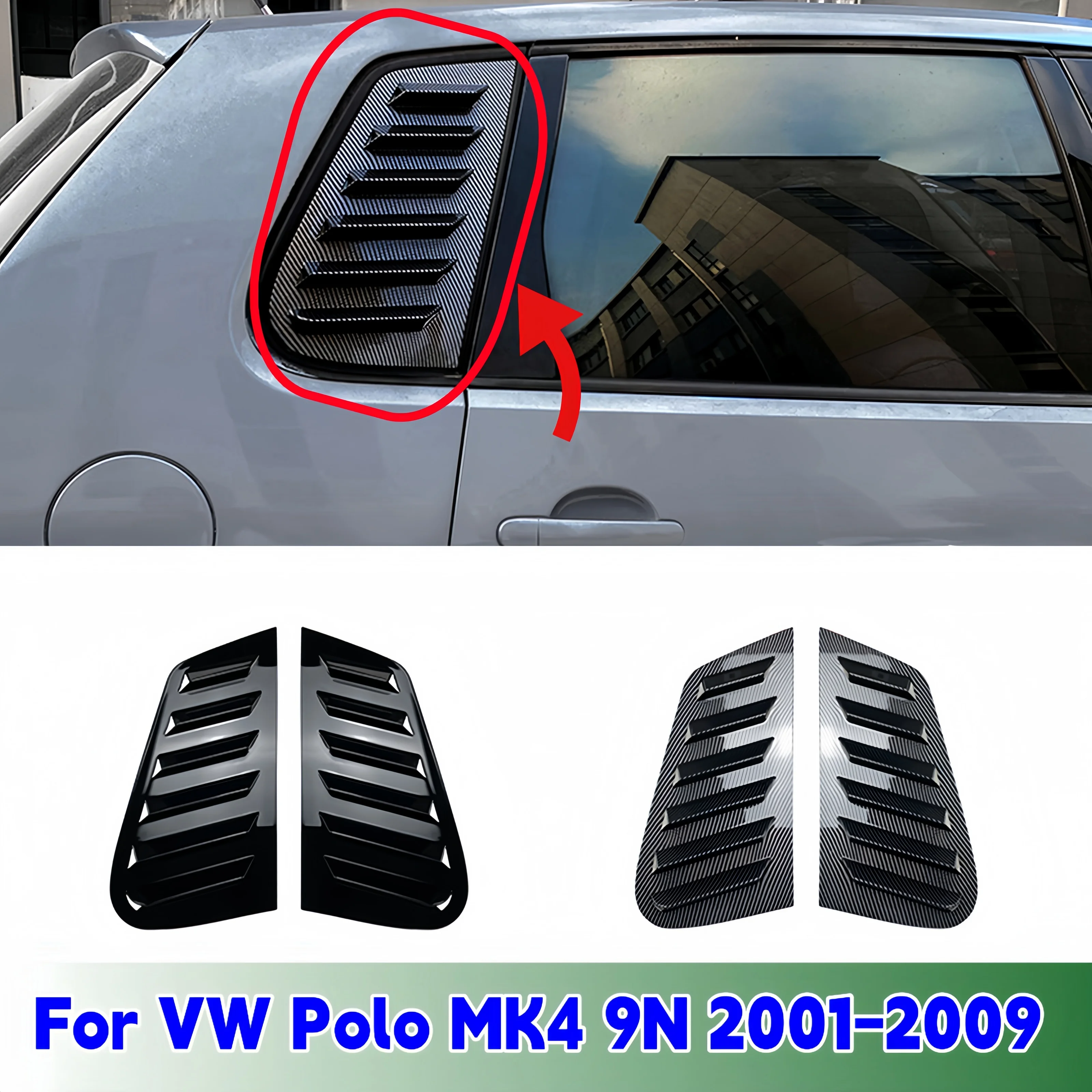 

For Volkswagen VW Polo 5-Door Hatchback MK4 9N 2002-2008 Car Rear Louver Window Side Shutter Cover Trim Sticker Vent Scoop ABS