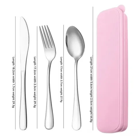 Набор из 3-х портативных столовых приборов из нержавеющей стали 410 с зеркально отполированными краями, закругленными удобными ножами, вилками и ложками держатель для ложек и вилок для обеденного стола купить - №6