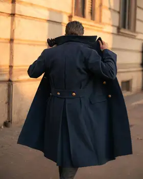 Wool Blend Coat Men Fashion Over Jacket Double Breasted Checkered Business Long Overcoat Plus Size Warm Formal Business Tailored