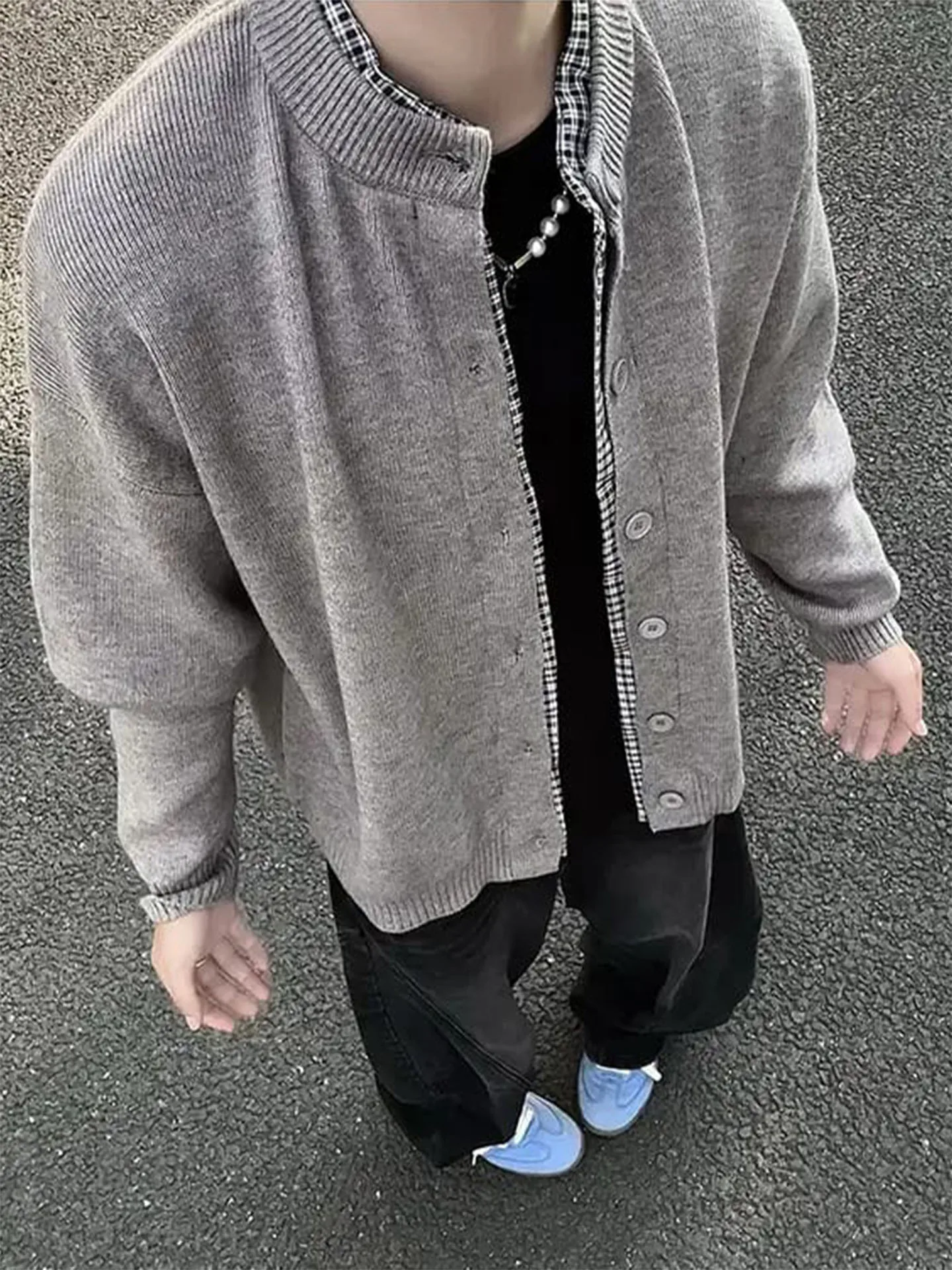

Cleanfit Men's Open Cardigan Sweater Fake Two-Piece Loose Fit Casual Sle Autumn Leisure Feel Knitted irt Casual Jaet