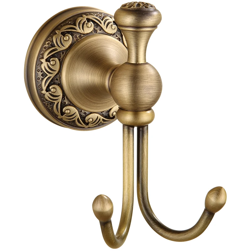 

Antique European brass double coat hook retro towel clothes hook hanging coat hook punching hole behind door