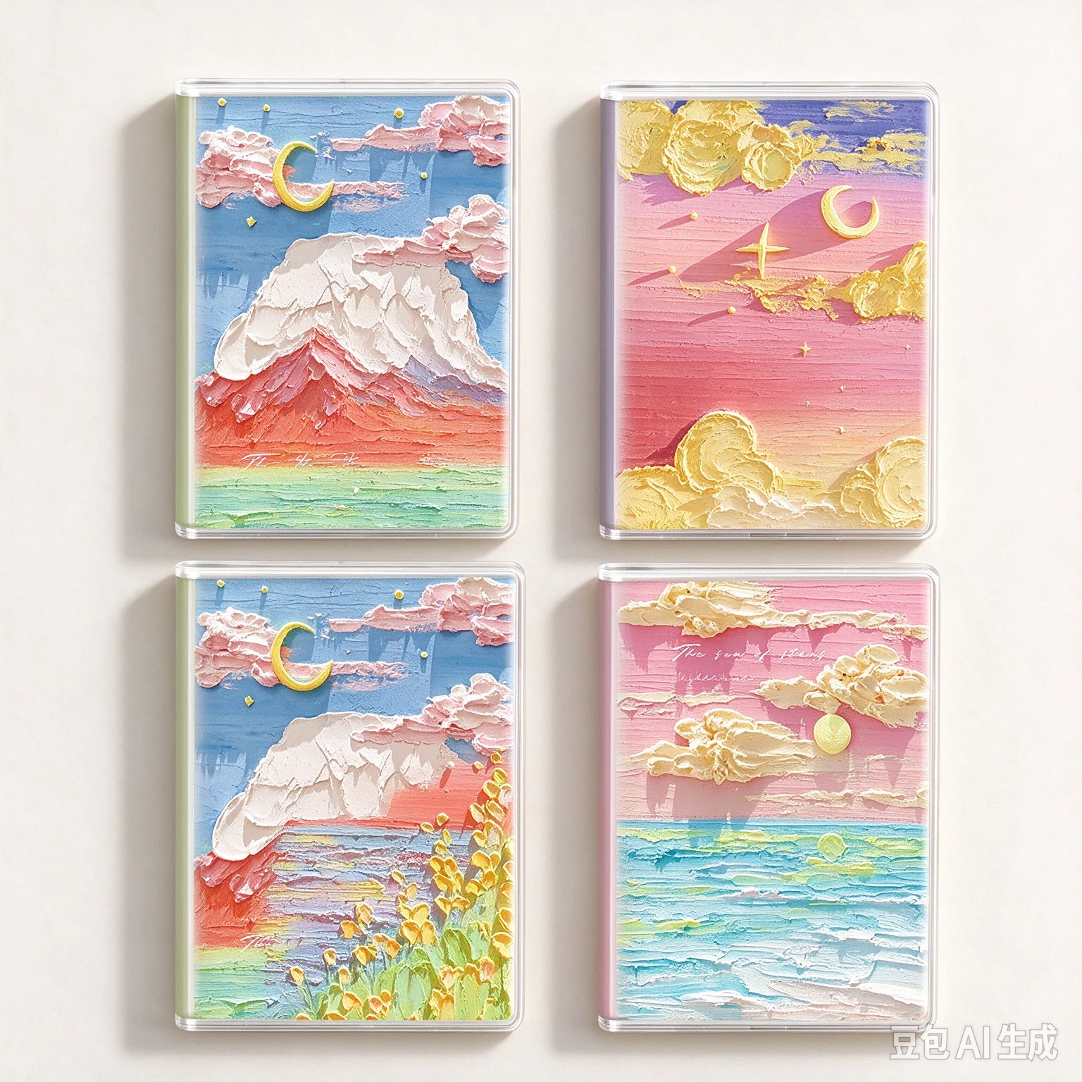 A7 Mini Pocket Notebook 4 Pack Oil Painting Starry Sea Cover Small Journal 60 Sheets Portable Memo Notepad Student Pocket Diary