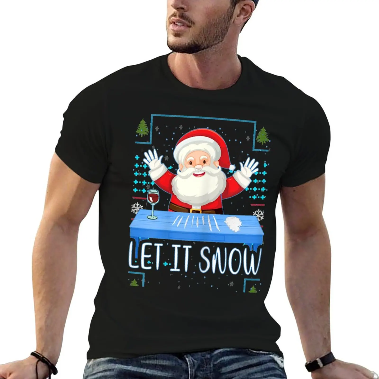 Let It Snow Santa Cocaine T-Shirt man t shirt designer t shirts for man graphic funny t shirt personalised T-shirt