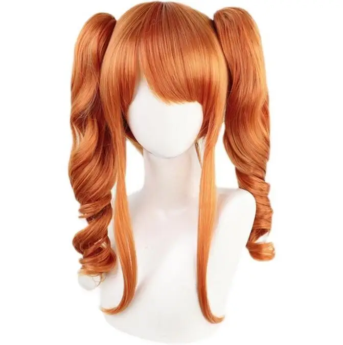 

Seto Rika Cosplay Wig Orange Long Curly Twin Ponytails Heat Resistant Hair DJ Anime Role-play HeadwearRole Play