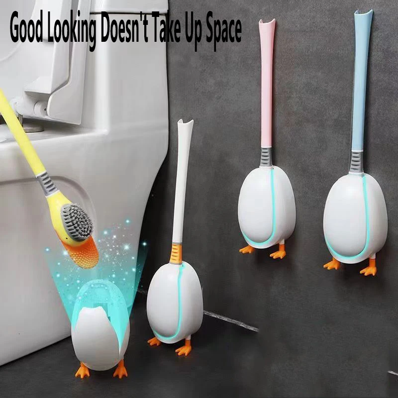 

Diving Duck No Dead Corner Toilet Brush Set Wall Mounted Silicone TPR Brush Bathroom with Bracket for Corner Cleaning Tools