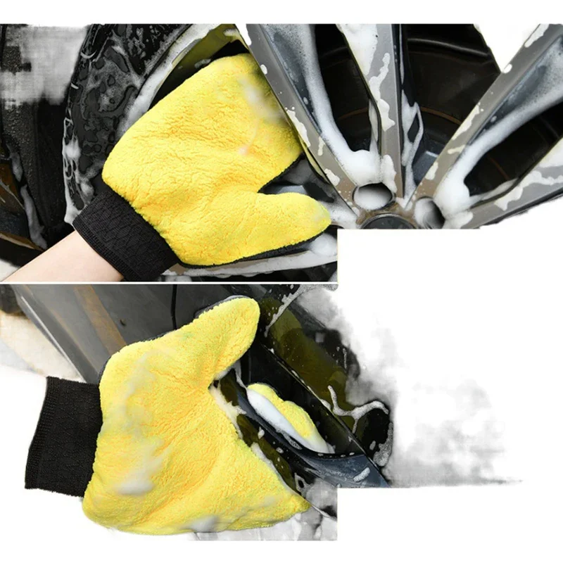 Microfiber Car Washing Glove Double-Faced Thickened Coral Fleece Cleaning Brush Gloves Car Detailing Cleaner Care Tool