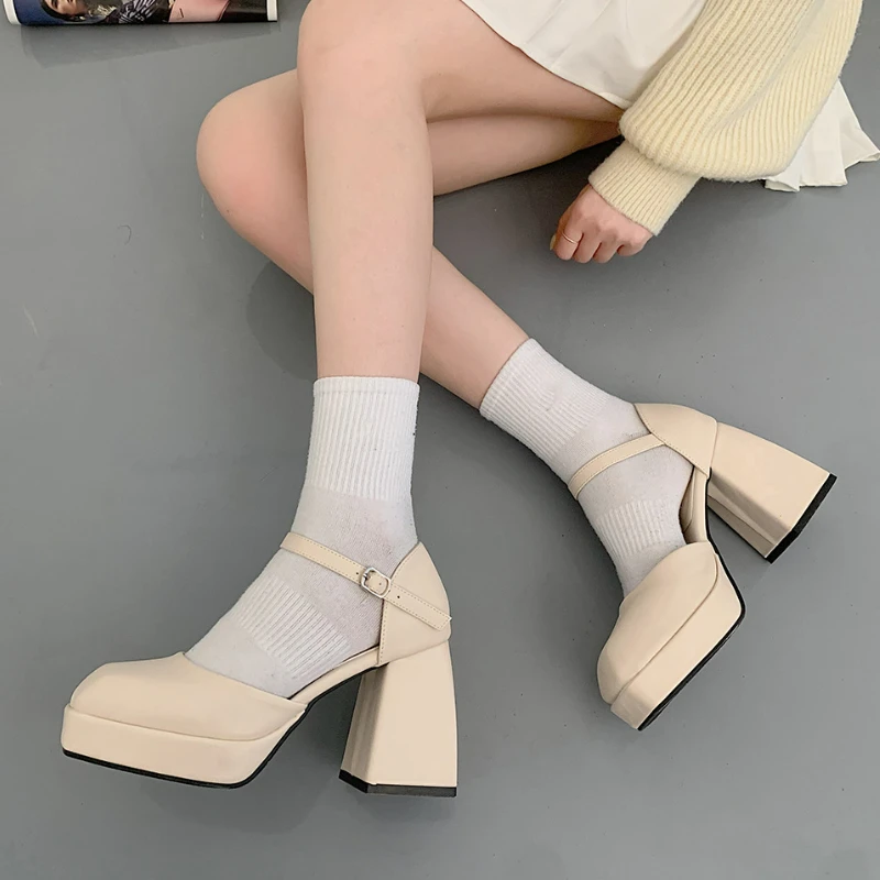 High Heels Women Pumps Spring 2023 New Square Toe Chunky Heel Platform Shoes Woman Dress Wedding Shoes Bride Elegant Pumps