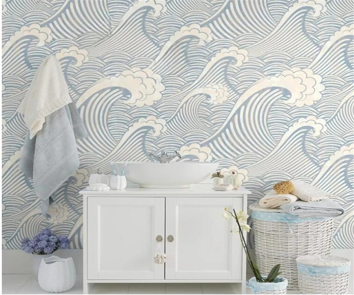

Custom wallpaper hotel background wall decoration painting Blue waves art mural living room sofa TV background wall paper