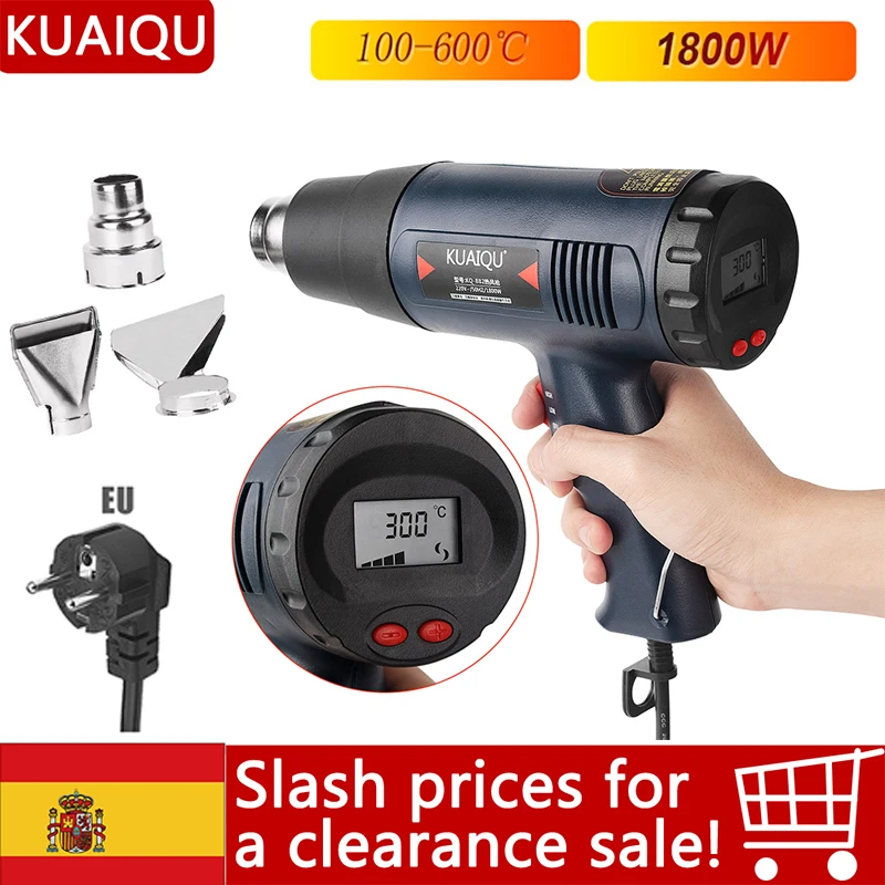 220V 1800W Heißluftpistole LCD-Temperaturen Einstellbare Heißluftpistole Thermobläse mit Düsen zum