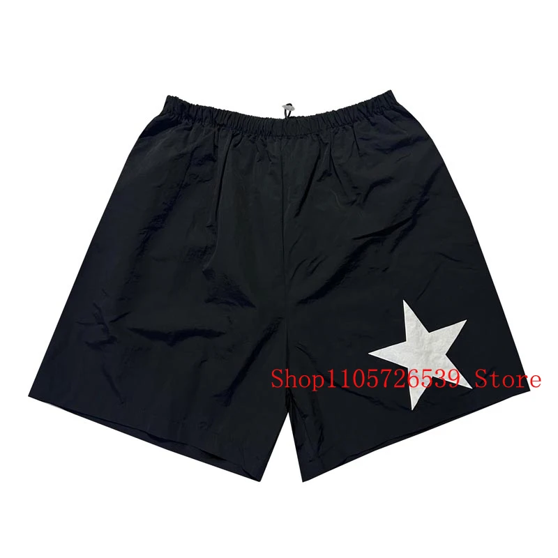 new Black Elastic‑waist Casual Shorts White Star Print Loose‑fit Streetwear Quick‑dry Kanye West Short Pants