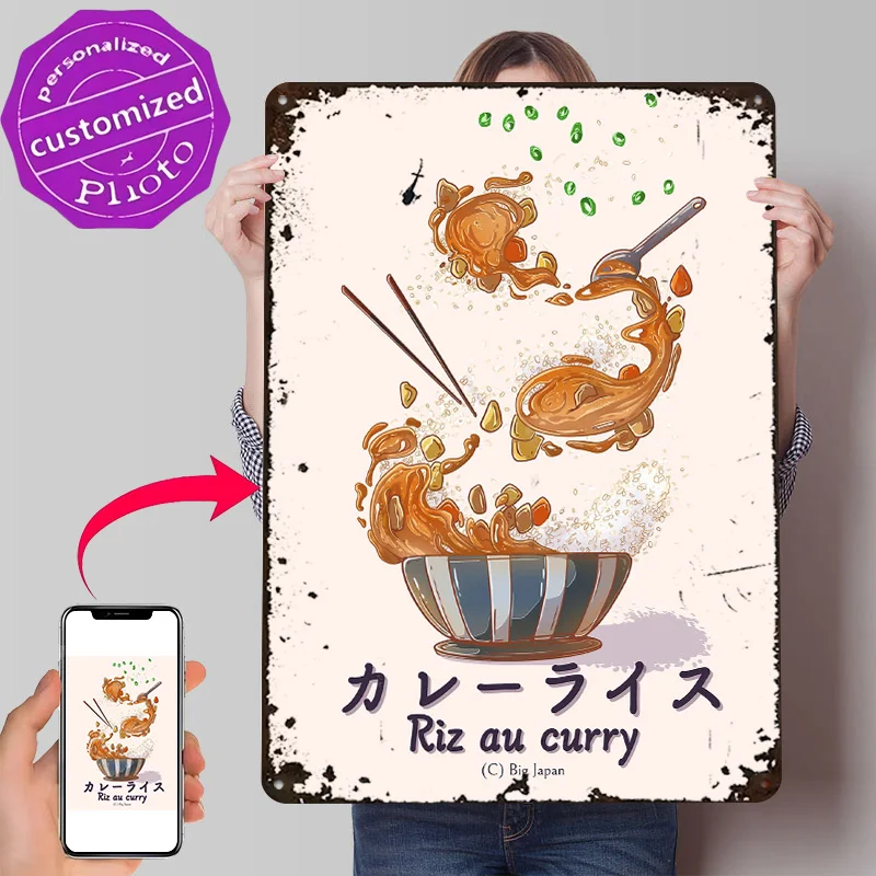Póster de Curry Japonés Retro, Letreros Metálicos Impresos en 3D, Decoración de Pared Personalizada, Regalo para Decoración de Lujo, Artículos de Decoración para el Hogar
