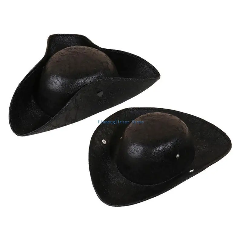 652B Colonial Tricorn Hat PU Leather Pirate Hat Pirate Caps Steampunk Pirate Hat for Theme Party