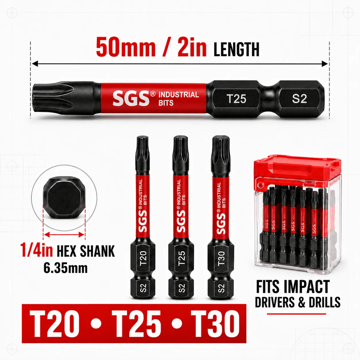 15/17-teiliges 50mm Magnetisches Torx-Schlagschrauber-Bit-Set T20 T25 T30 T40, S2-Stahl 1/4 Zoll Sechskant-Bit-Set mit Koffer für Terrassendielen- und Möbelreparatur – Detail 6