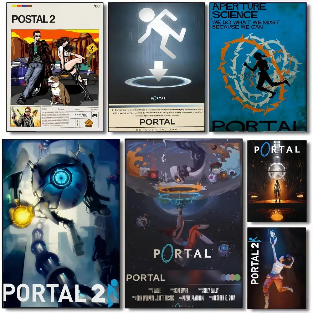 Famous Game P-Portal 2 Poster Wall Art Printed Decor Sticker Stylish Home Gift for Living Room Bedroom Corridor Cafe