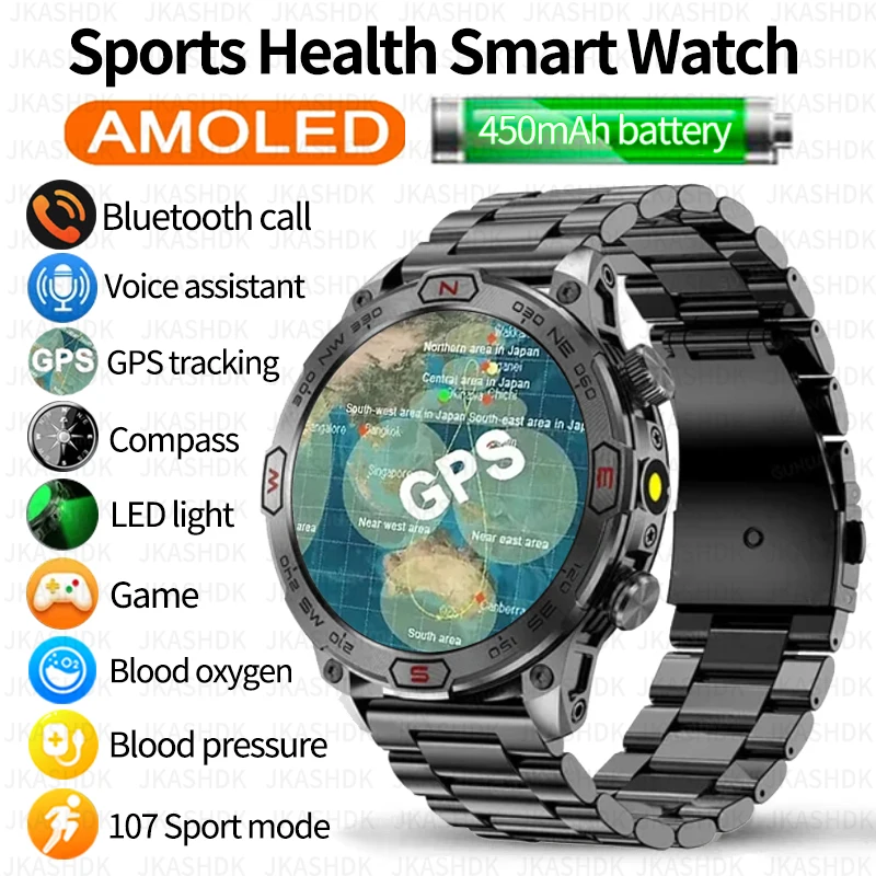 2024 New Outdoor Sports GPS Smart Watch Men 1.43'' 466*466 AMOLED Screen IP68 Waterproof Bluetooth Call Smartwatch ﻿For Android