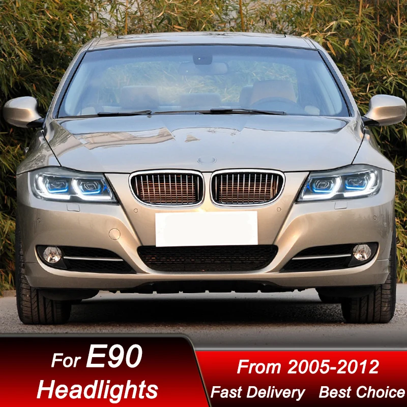 المصابيح الأمامية للسيارة BMW 3 سلسلة E90 318 320 325i 2005-2012 جديد LED DRL كشافات الجمعية ترقية العارض عدسة الملحقات عدة