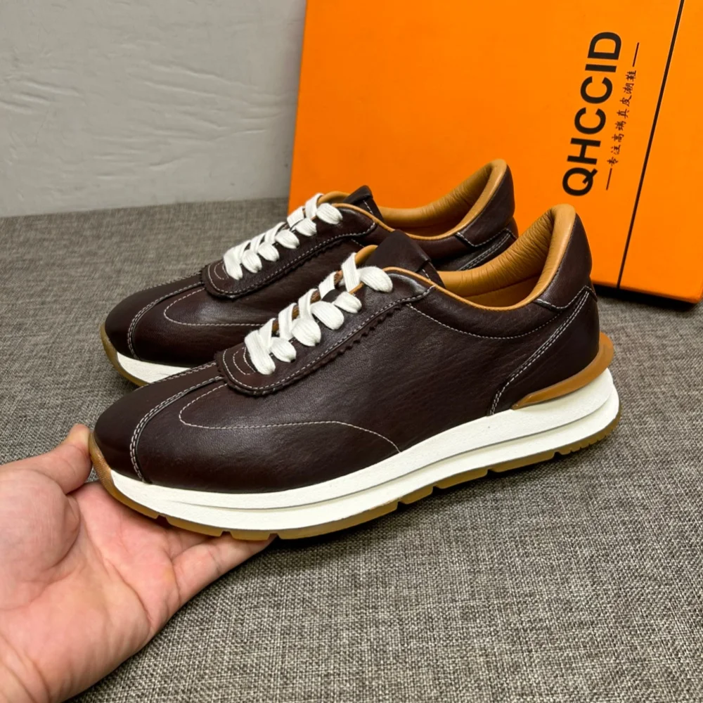 حذاء Agan ذو نعل سميك من الجلد الأصلي بتصميم جديد، حذاء كاجوال عصري من جلد الحصان المغسول للرجال #1