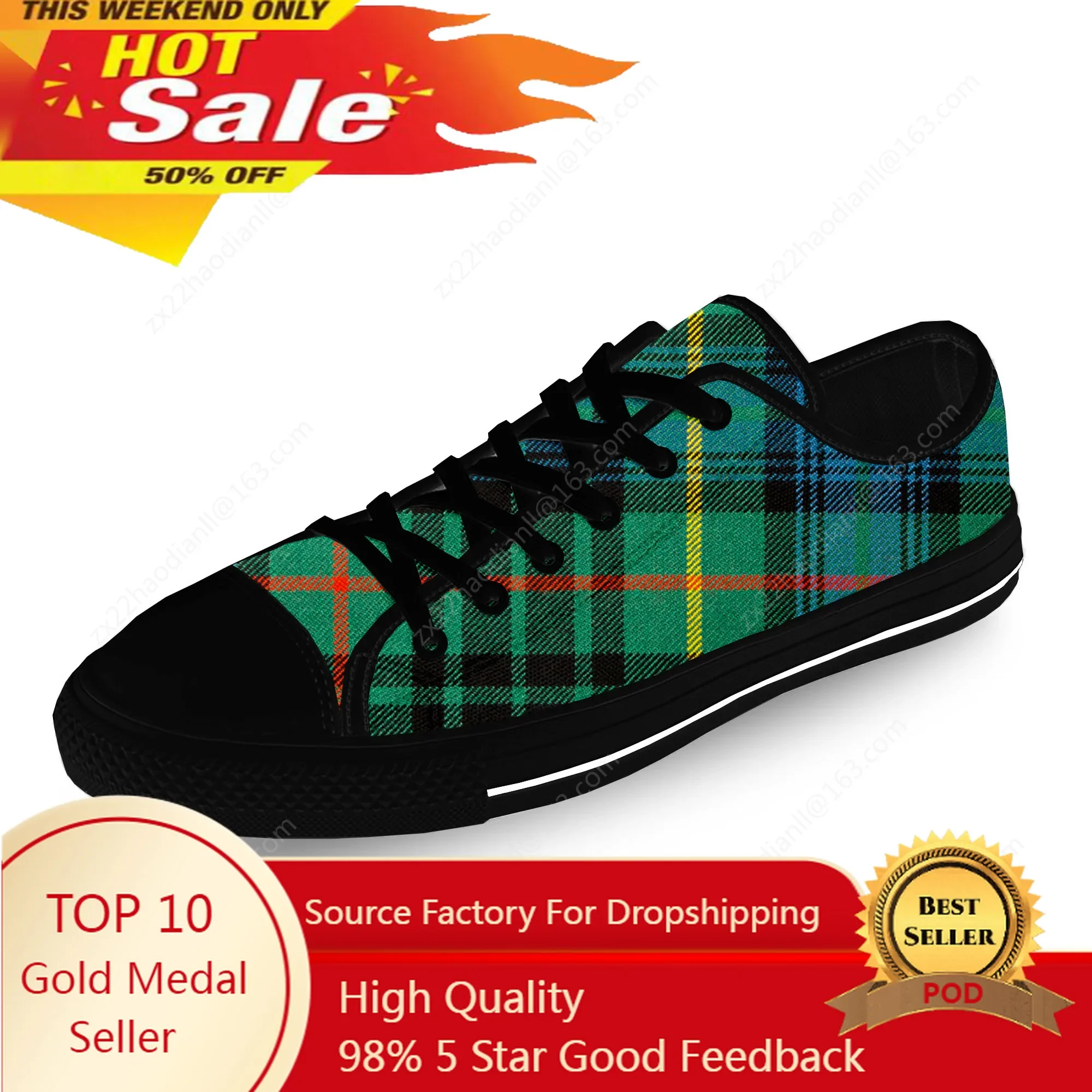 

Hunting Stewart Scottish Tartan Plaid Casual Cloth 3D Print Low Top Canvas Shoes Men Women Lightweight Breathable Sneakers