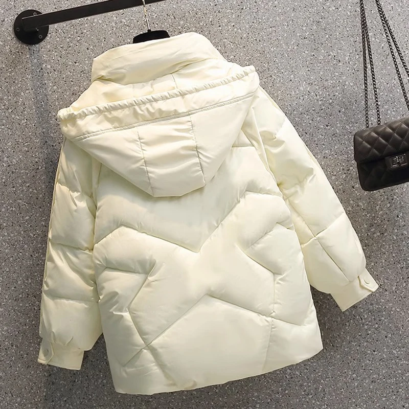 Down Cotton Padded Jacket Women Clothing 2024 Winter Loose Hooded Coats Parka Bread Top Fashion Thick Warm Cold Outerwear female