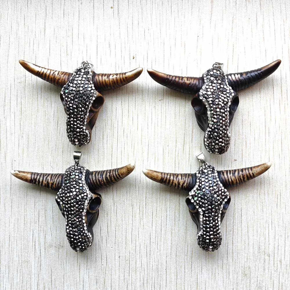 

Good quality Natural Stone powder coffee Bull Head shape pendants diy necklaces jewelry making 4pcs/lot Wholesale free shipping