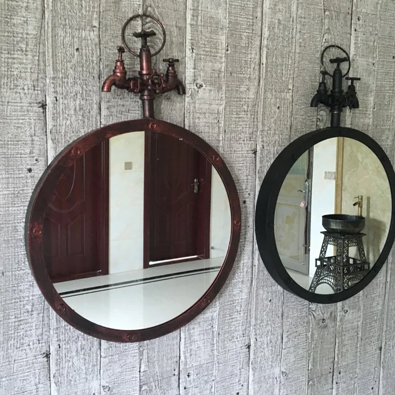 

Industrial style retro old wrought iron double faucet hanging mirror bar cafe wall decoration wall hanging mirror bath mirror