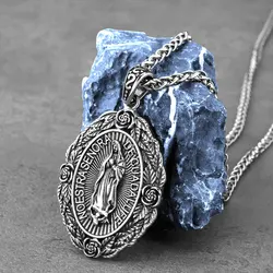 Stainless Steel Virgin Mary Necklace Men Women Angel Wings Amulet Pendant Necklace Gift Religious Jewelry Wholesale