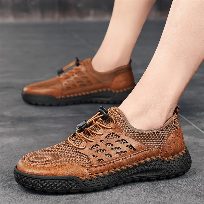 

Trendy Mesh Breathable Casual Shoes British Style Retro Brown Men's Sports Shoes Versatile Commuting Men's Business Shoes