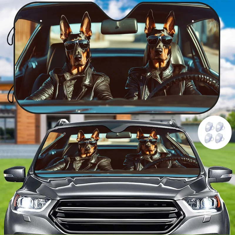 1pc Printed with Cool Doberman Pattern Car Sun Visor, Reliable And Scratch-Proof, Keeping Car Temperature Pleasant
