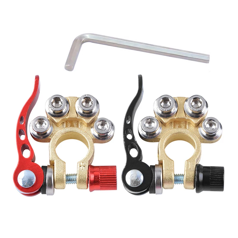 1 Pair Car Battery Terminals 12V Auto Battery Terminal Connector Battery Bornes Cable Terminal Adapter Copper Clamps Clip Screw